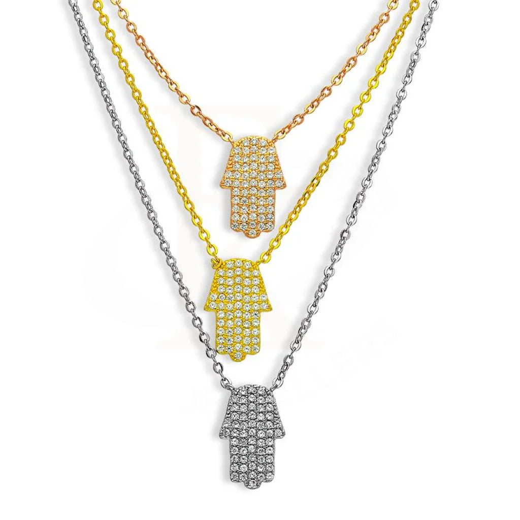 Ladies Necklaces with Sunstone-Sterling Silver 925 Tri-Tone Hamsa Hand Gold Plated Necklace - FKJNKLSL2630