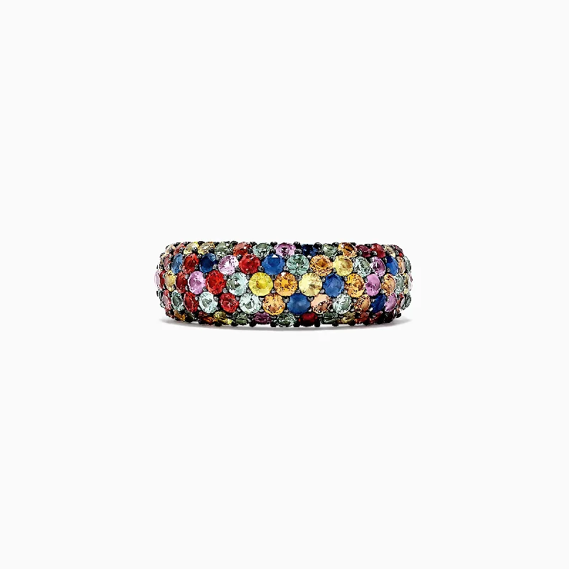 Statement Rings -925 Sterling Silver Multi Sapphire Splash Ring, 2.55 TCW