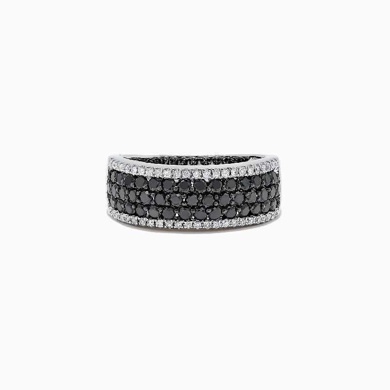 Leather Rings -14K White Gold Black and White Diamond Ring, 1.28 TCW