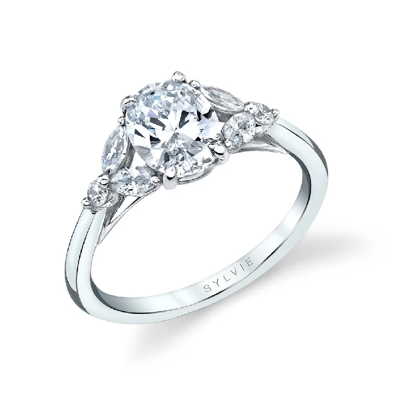 Twisted Design Engagement Rings -Sylvie Oval Accented Solitaire Engagement Ring S2609