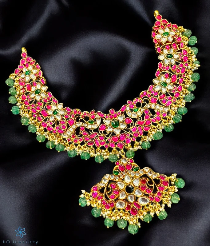 Ladies Necklaces with Chrysocolla-The Dhanyasri Silver Kundan-Jadau Necklace