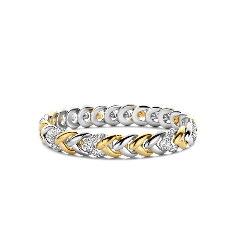 Ladies Bracelets for Guides-Ti Sento Gold and Silver Cubic Zirconia Braided Bracelet