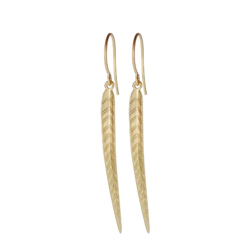 Family Earrings -18K Gold Long Leaf Earrings