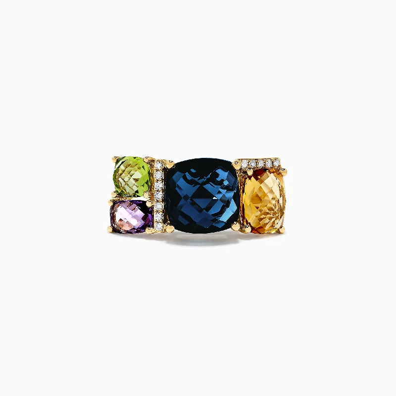 Asymmetrical Rings -14K Yellow Gold Multi Gemstone and Diamond Ring, 7.75 TCW