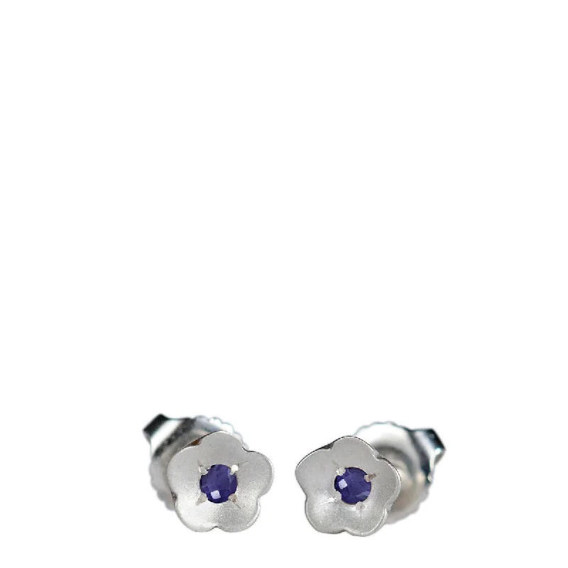 Agate Earrings -Sterling Silver Buttercup Stud Earrings with Iolite