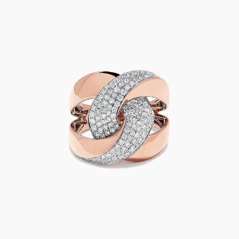 Art Deco Rings -Pave Rose 14K Rose Gold Diamond Ring, 0.83 TCW