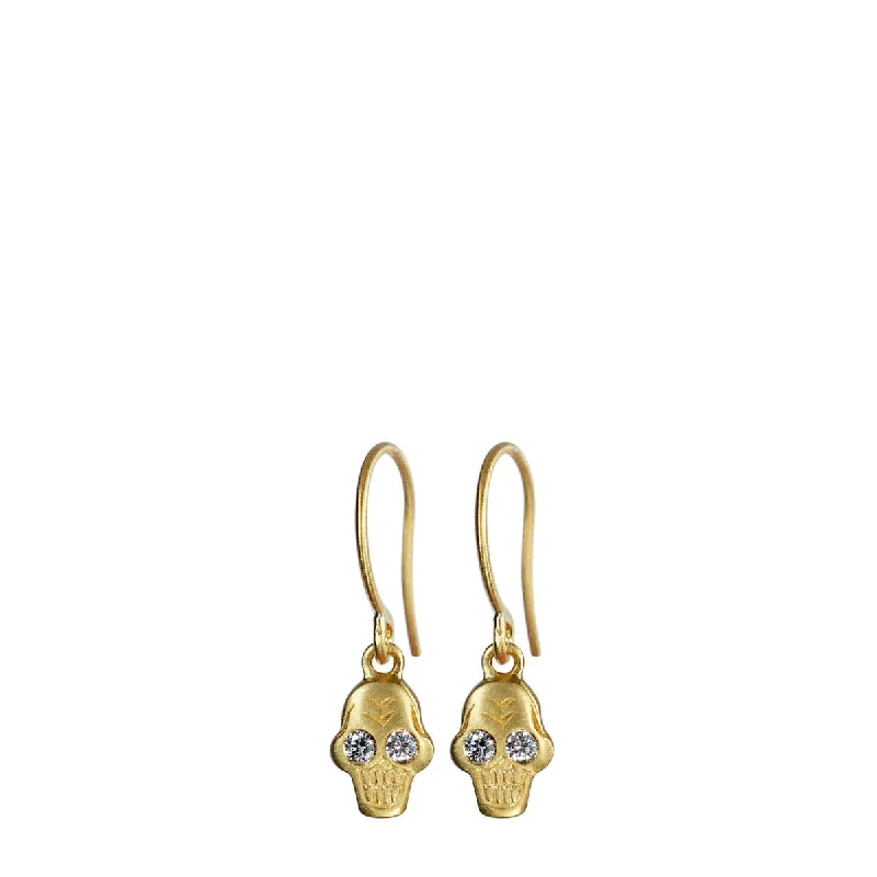 Delicate Earrings -18K Gold Tiny Skull Earrings with Diamonds