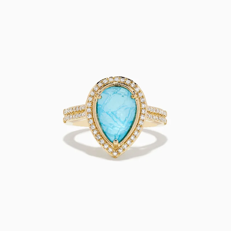 Yellow Rings -14K Yellow Gold Apatite and Diamond Pear Shaped Ring