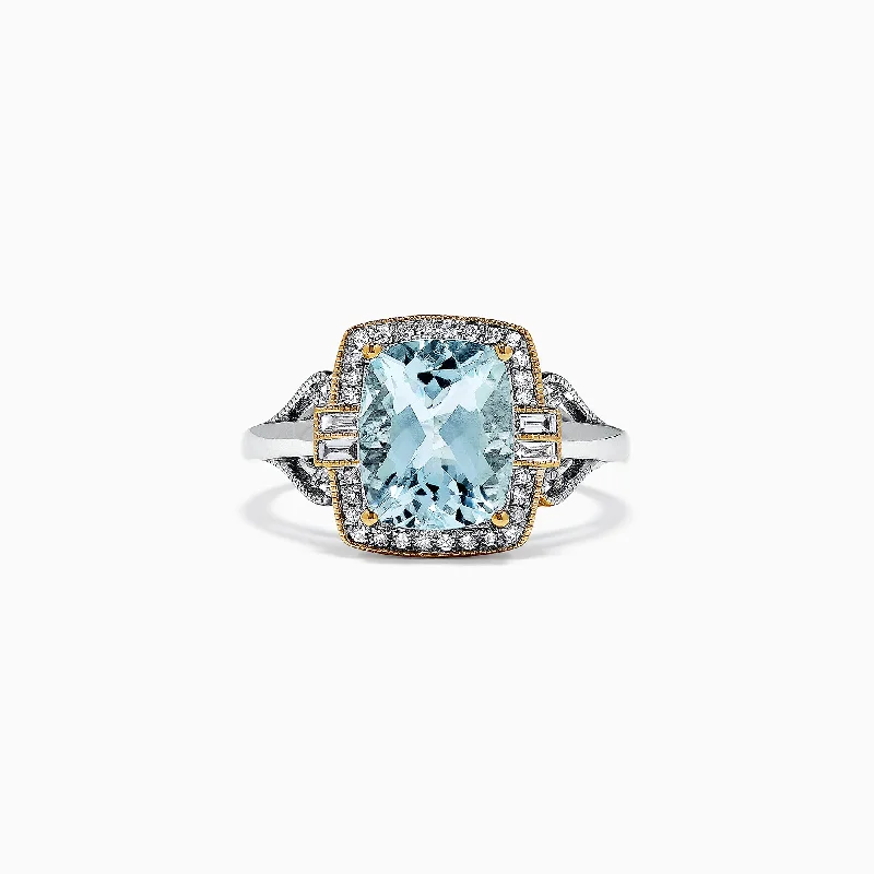 Birthstone Rings -Aquarius 14K White Gold Aquamarine and Diamond Ring, 3.07 TCW