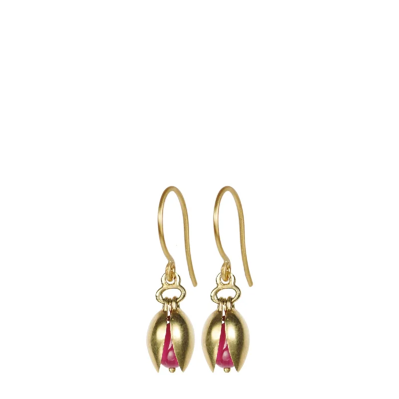 Cluster Earrings -18K Gold Small Pod Earrings with Rubies