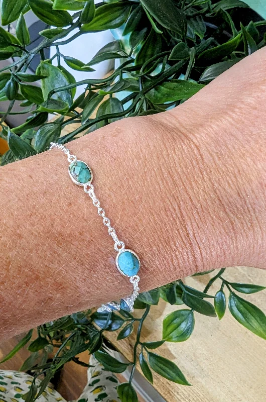 Ladies Bracelets for Grandmothers-Turquoise Silver Chain Bracelet