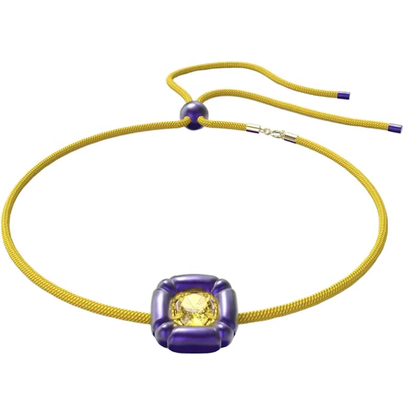 Ladies Bracelets with Blue Dumortierite-Swarovski Women's Bracelet - Dulcis Purple and Yellow Cushion Cut Crystals | 5613645