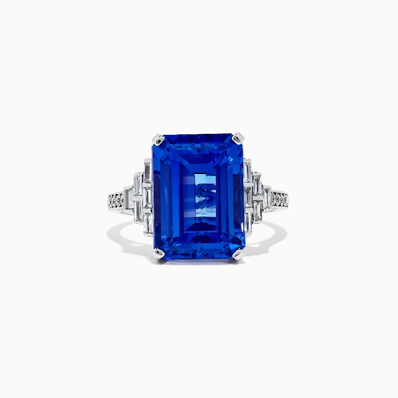 Party Rings -14K White Gold Tanzanite and Diamond Cocktail Ring, 7.83 TCW