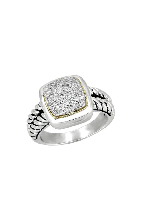 Handmade Rings -925 Sterling Silver and 18K Gold Accented Diamond Ring, 0.20 TCW