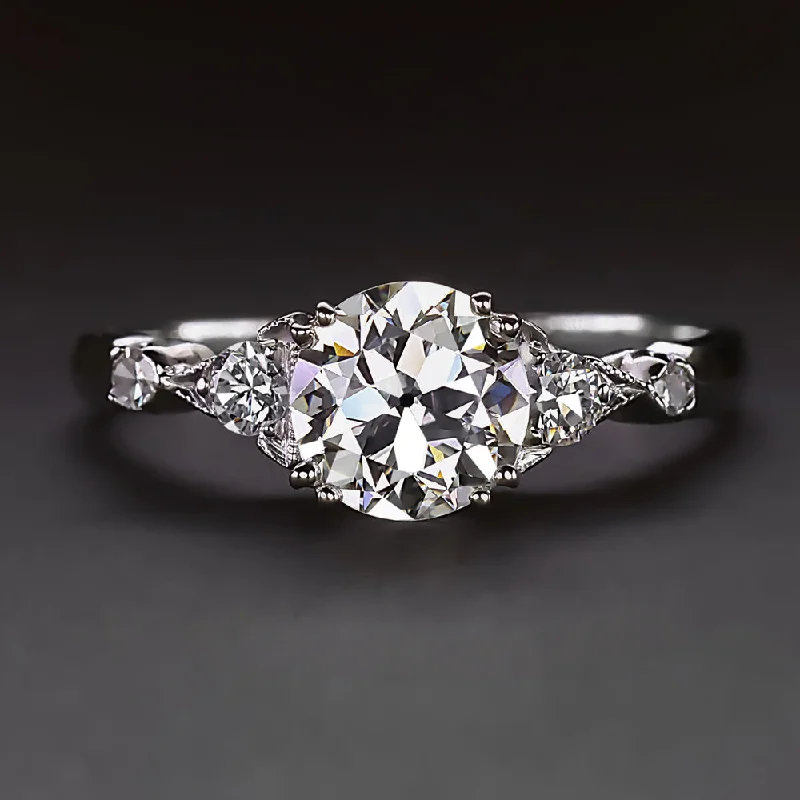 Moissanite Solitaire Engagement Rings -1ct OLD EUROPEAN CUT DIAMOND ENGAGEMENT RING GIA CERTIFIED G VS PLATINUM VINTAGE