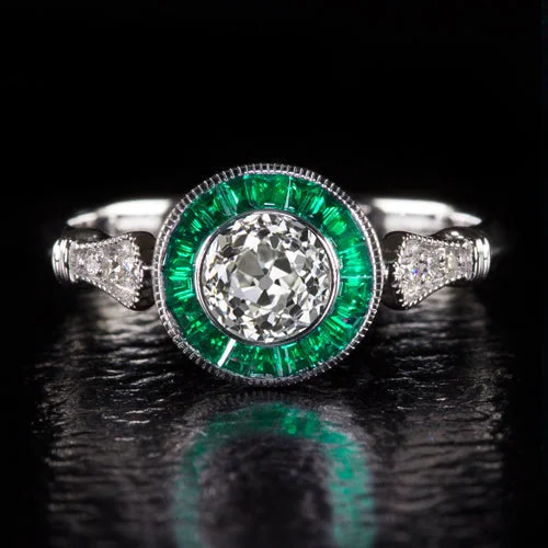 Modern Design Engagement Rings -OLD EUROPEAN CUT DIAMOND ENGAGEMENT RING GIA CERTIFIED EMERALD VINTAGE STYLE