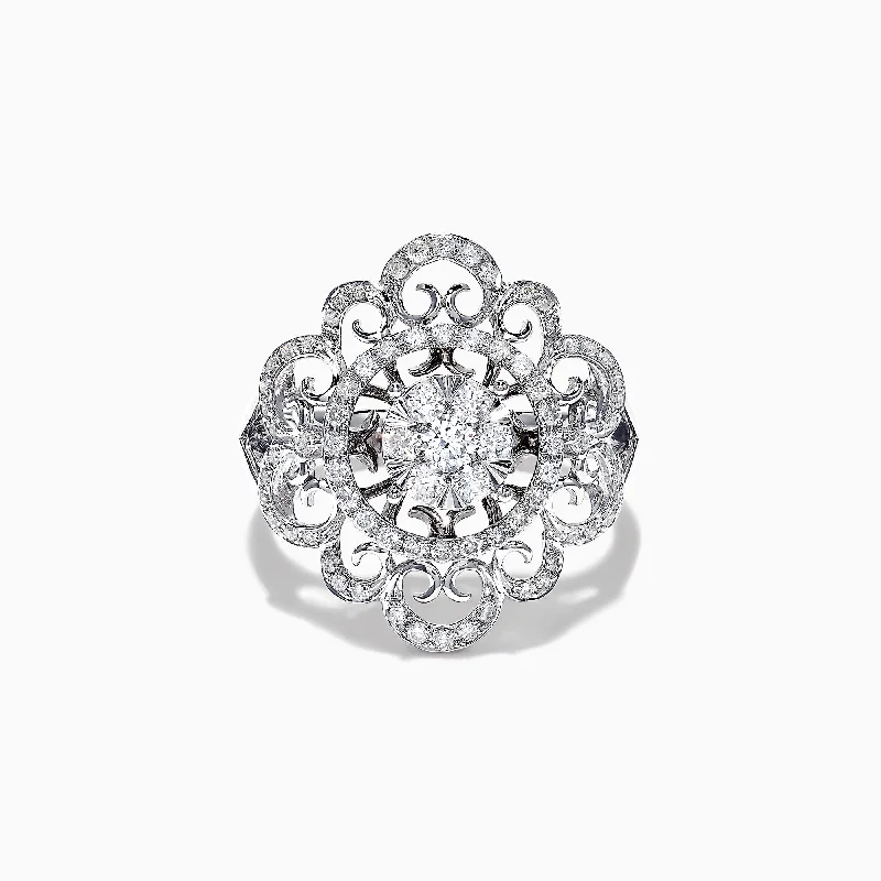 Casual Rings -14K White Gold Diamond Filigree Ring, 0.76 TCW