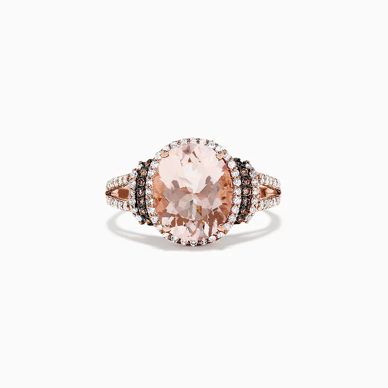 Puzzle Rings -14K Rose Gold Morganite and Diamond Ring, 3.42 TCW