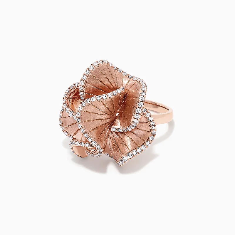 Sparkly Rings -Pave Rose 14K Rose Gold Diamond Flower Ring, 0.90 TCW