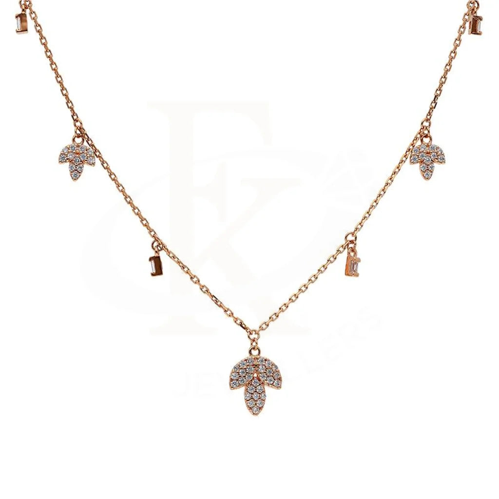 Ladies Necklaces for Casual Wear-Sterling Silver 925 Rose Gold Plated Leaf Shaped Necklace - FKJNKLSL2897