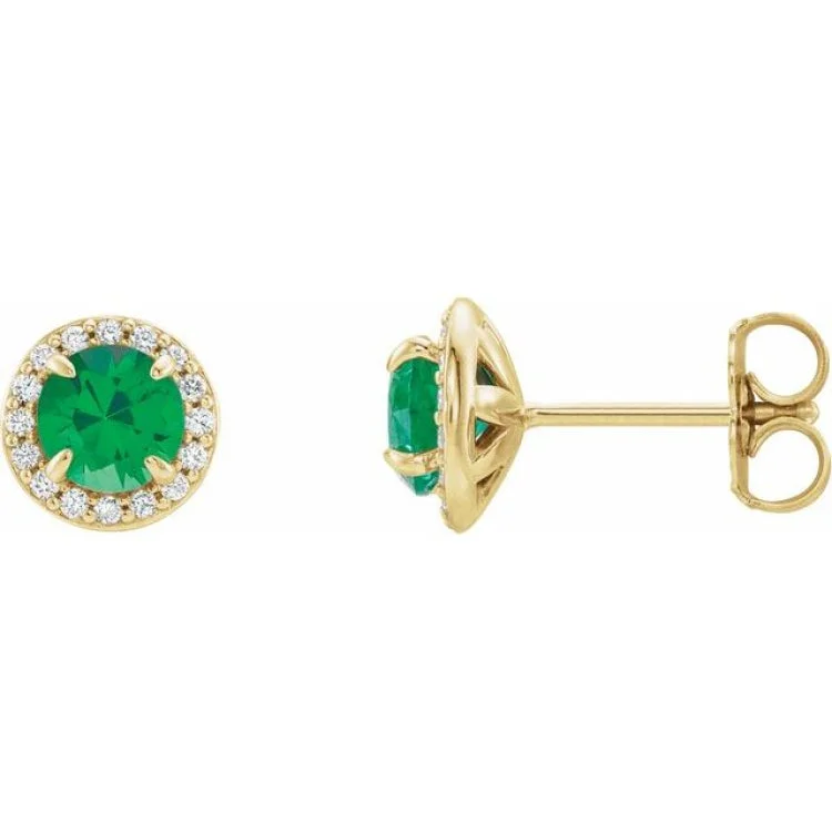 Baroque Earrings -14K Yellow 4 mm Natural Emerald & 1/10 CTW Natural Diamond Earrings