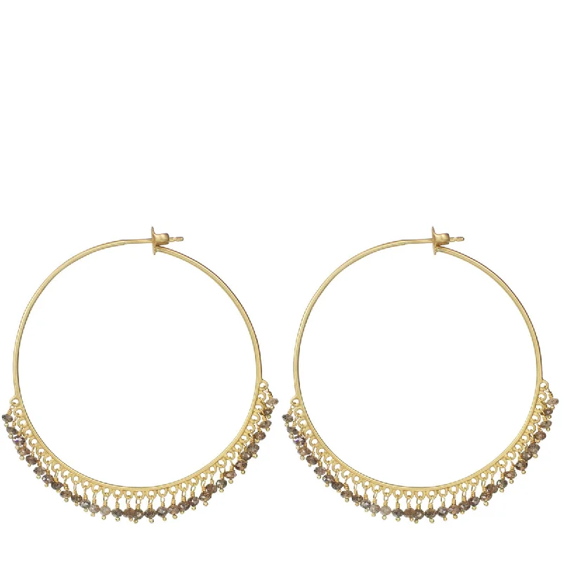 Bold Earrings -18K Gold Large Brown Diamond Endless Hoop Earrings