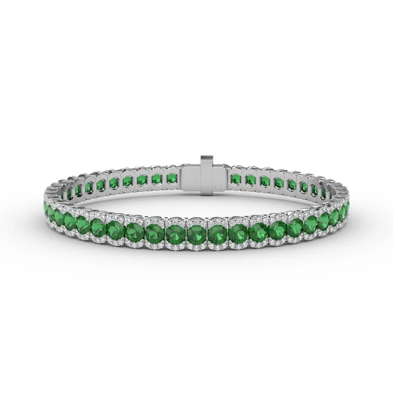 Ladies Bracelets for Prom Night-Brilliant in Green Emerald and Diamond Bracelet B1550E