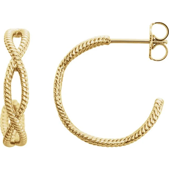 Glass Earrings -14KT Yellow Gold Twist Rope Hoop Earrings