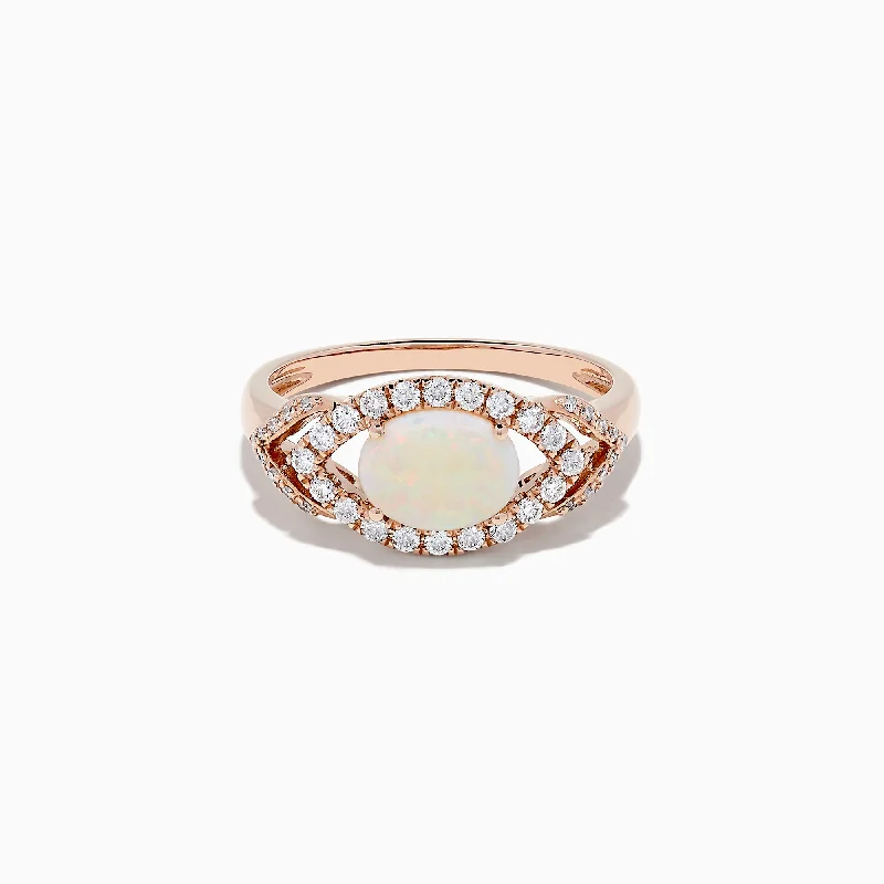 Winter Rings -Aurora 14K Rose Gold Opal and Diamond Evil Eye Ring, 0.96 TCW