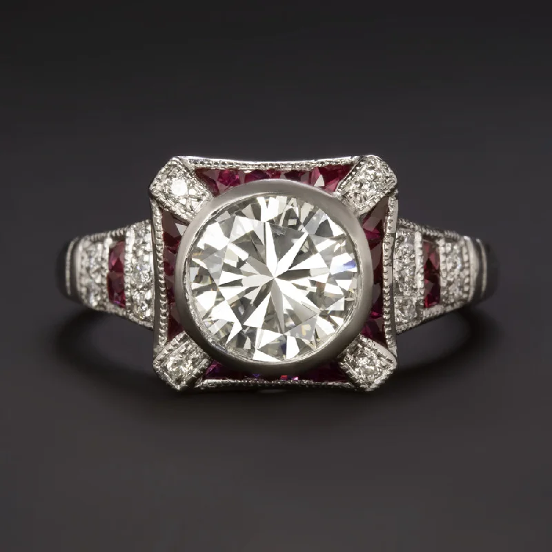 Moon Phase Engagement Rings -DIAMOND RUBY ENGAGEMENT RING ART DECO VINTAGE STYLE PLATINUM 1.5ct L VS1 ROUND