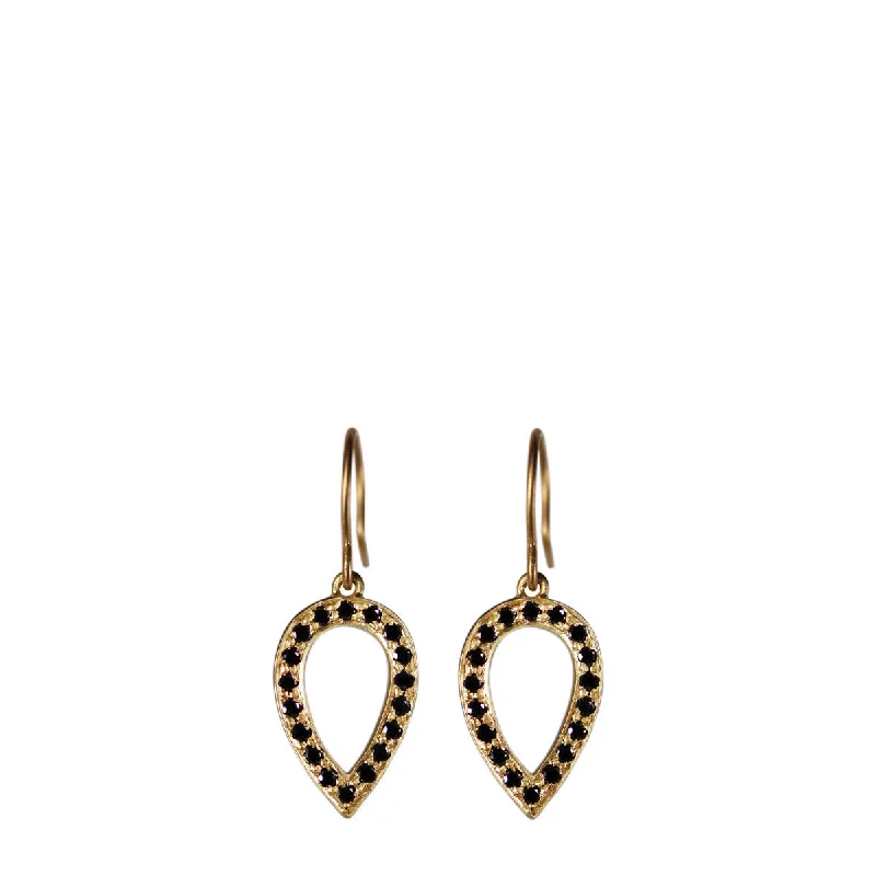 Pink Earrings -18K Gold Black Diamond Pave Teardrop Earrings