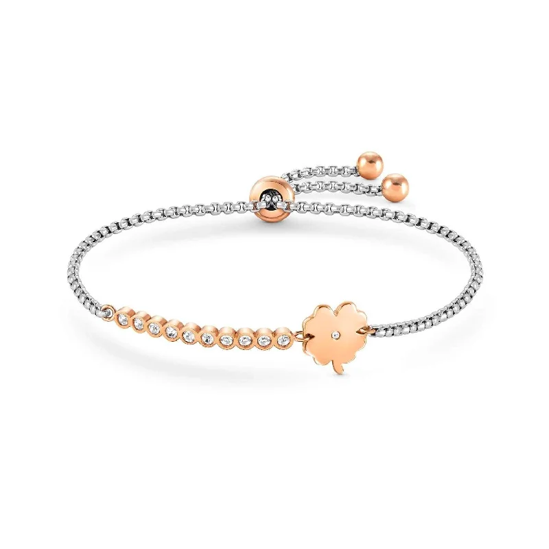 Ladies Bracelets with Blue Apatite-Nomination Milleluci Silver Rose Gold Four-Leaf Clover Bracelet