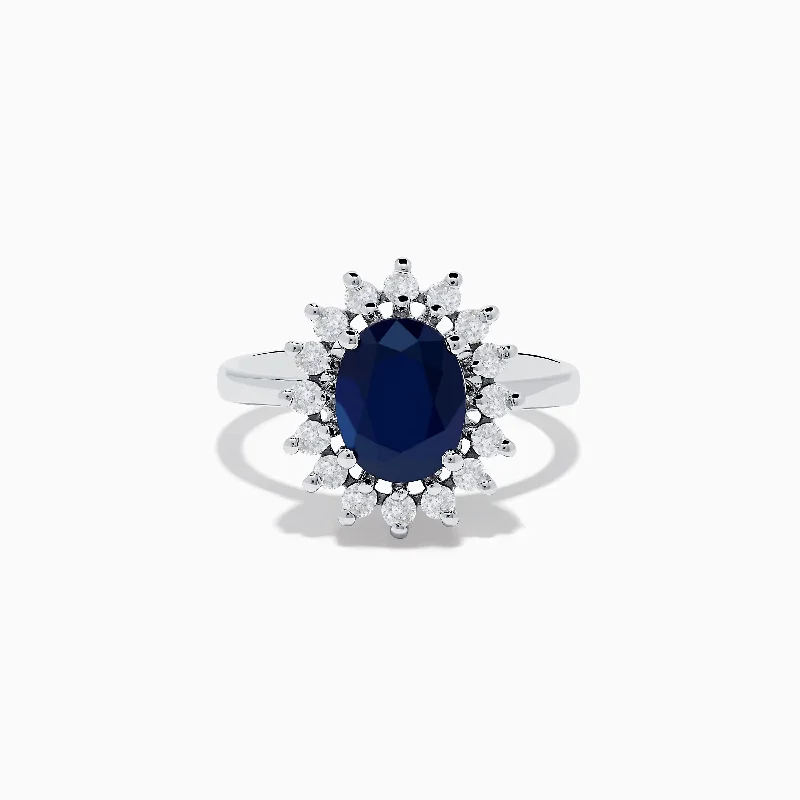 Victorian Rings -14K White Gold Blue Sapphire and Diamond Ring, 2.29 TCW