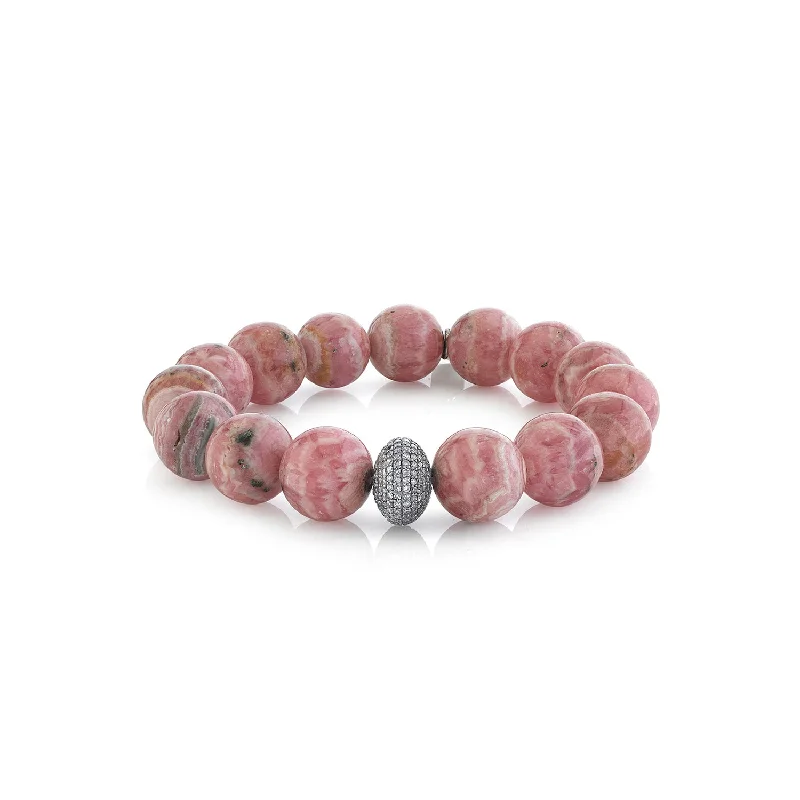 Ladies Bracelets for Trailblazers-Rhodochrosite Bracelet With Diamond Donut - 12mm  B0002015