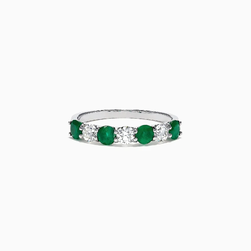 Trendy Rings -Brasilica 14K White Gold Emerald and Diamond Ring, 1.12 TCW