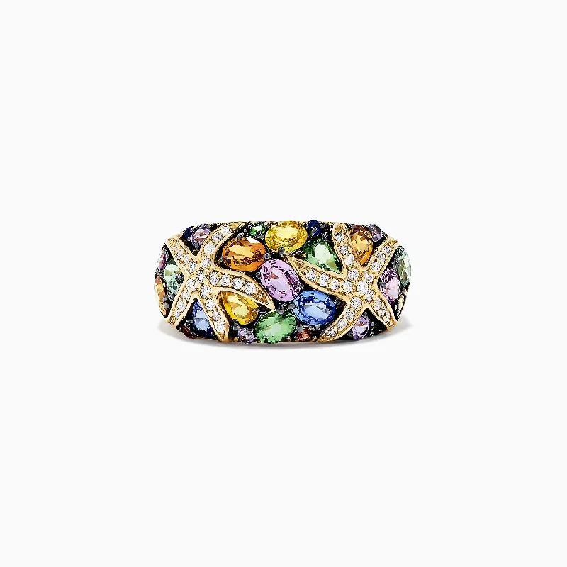 Celtic Rings -Watercolors 14K Yellow Gold Multi Sapphire and Diamond Ring, 3.75 TCW