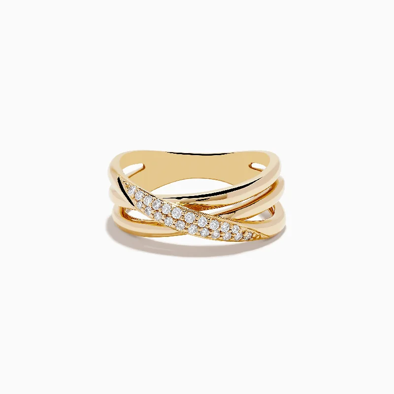 Glass Rings -D'Oro 14K Yellow Gold Diamond Crossover Ring, 0.18 TCW