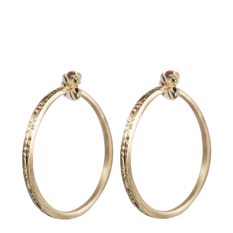 Inspirational Earrings -10K Gold Medium Engraved Endless Hoop Earrings