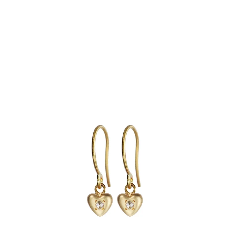 Polished Earrings -18K Gold Heart Drop Earrings with Diamonds