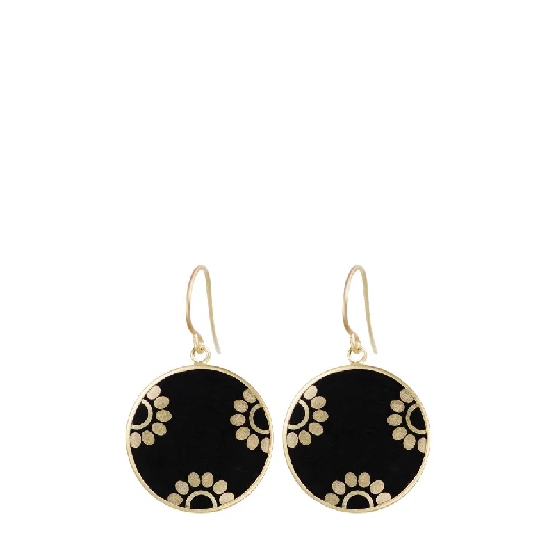 Fantasy Earrings -18K Gold Ebony Flower Disc Earrings