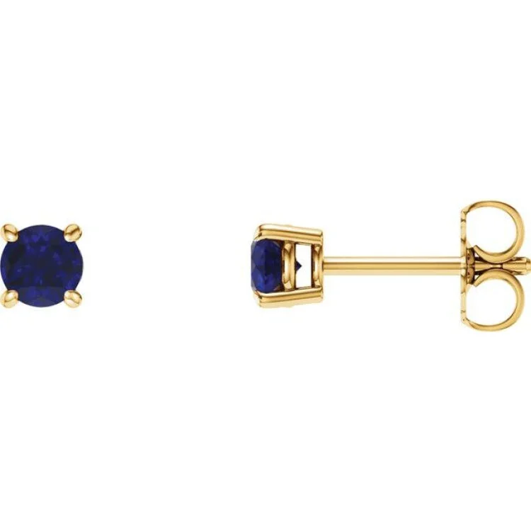 Magical Earrings -14K Yellow 4 mm Natural Blue Sapphire Stud Earrings