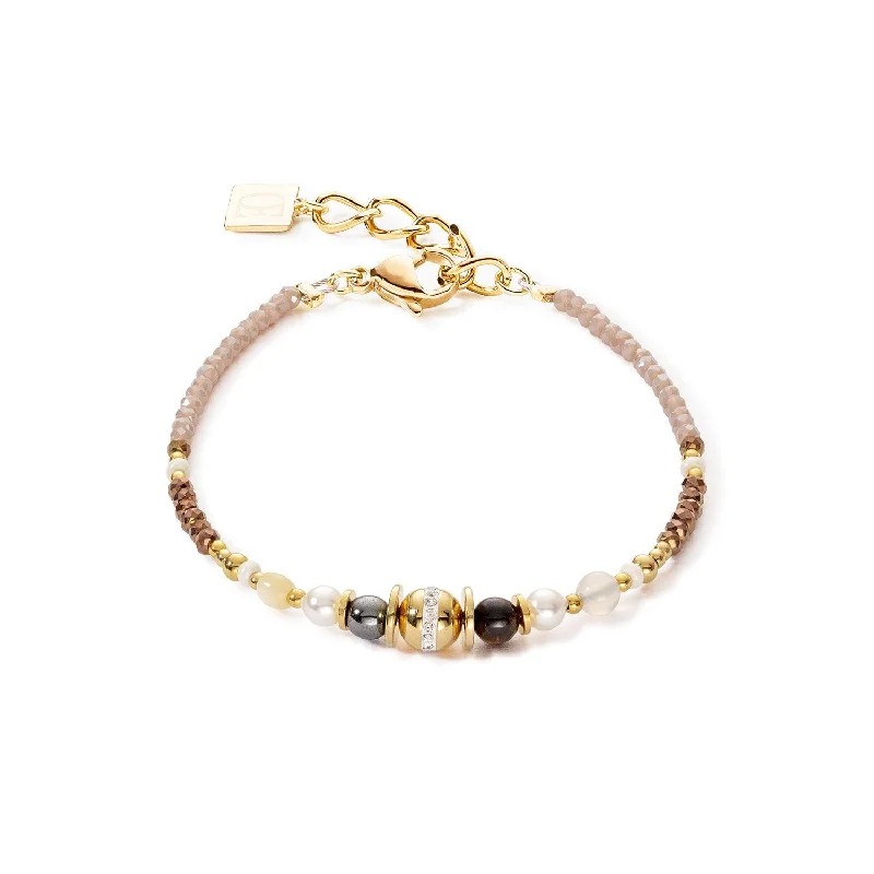 Ladies Bracelets Timeless Appeal-Coeur De Lion Brown Crystals and Pearls Bracelet