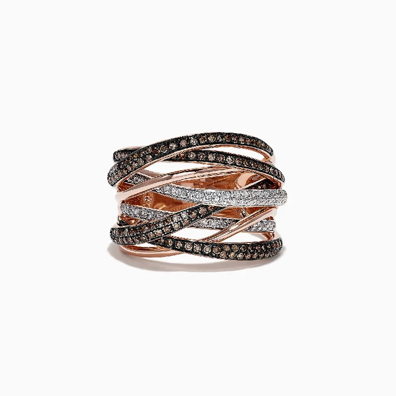 Yellow Rings -14K Rose Gold Espresso and White Diamond Ring, 0.74 TCW