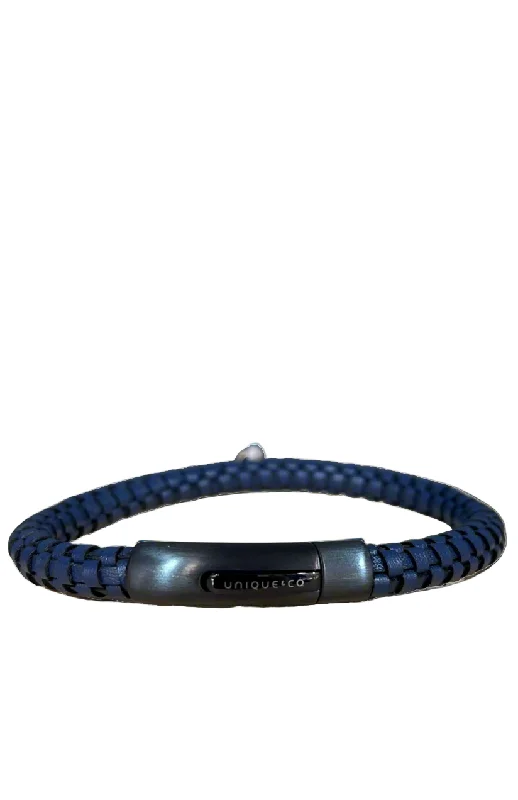 Ladies Bracelets for Visionaries-Unique & Co Navy Blue Leather Bracelet