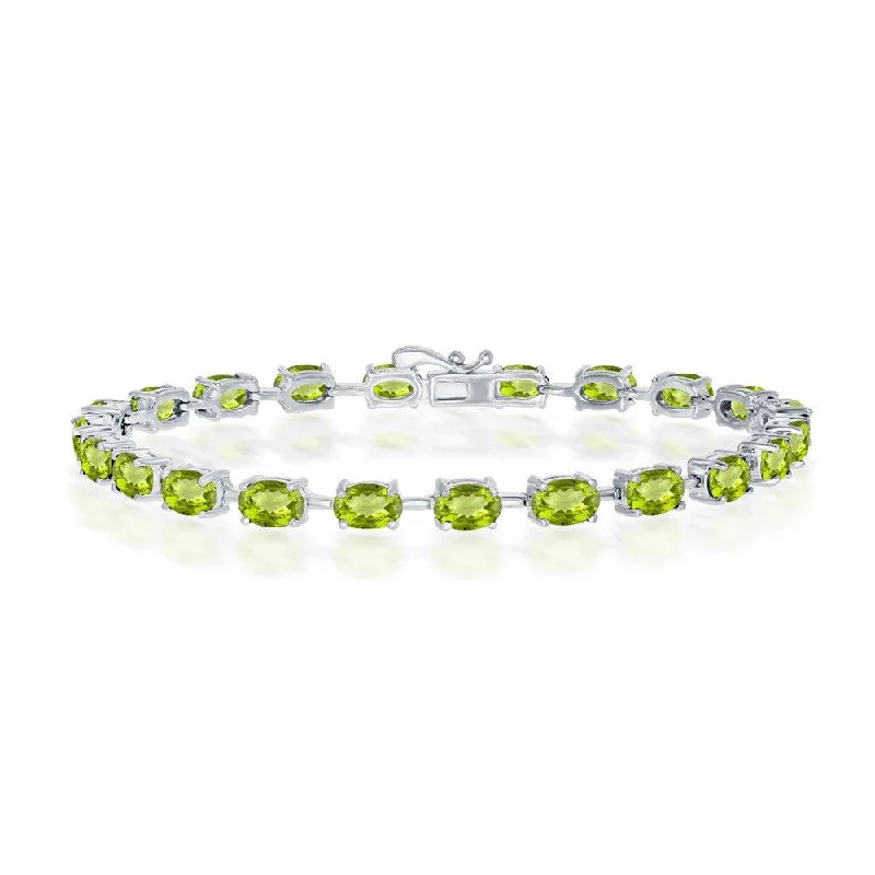 Ladies Bracelets with Blue Variscite-Sterling Silver Peridot Oval Gemstone Link Tennis Bracelet