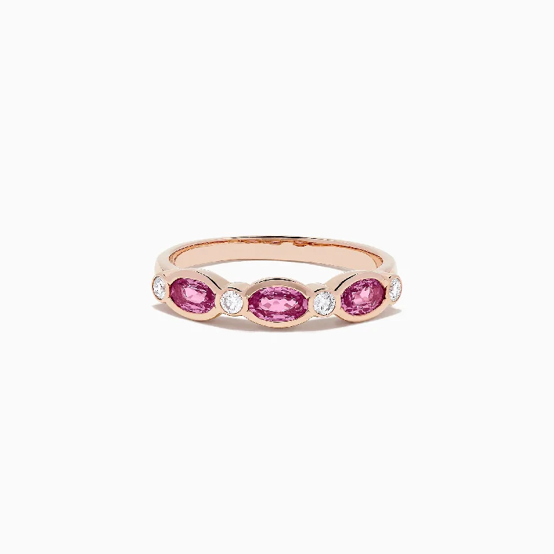 Silver Rings -14K Rose Gold Pink Sapphire and Diamond Ring, 0.88 TCW