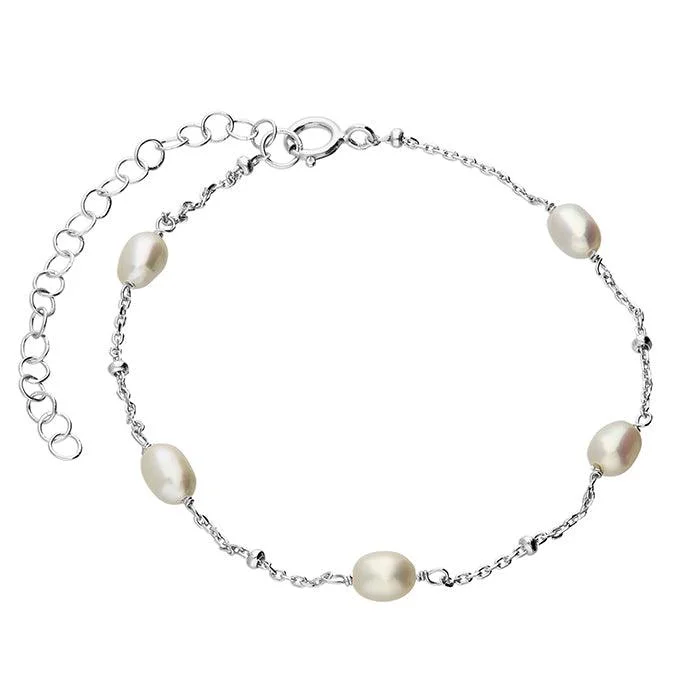 Ladies Bracelets with Blue Euclase-Silver Bracelet with Freshwater Pearls