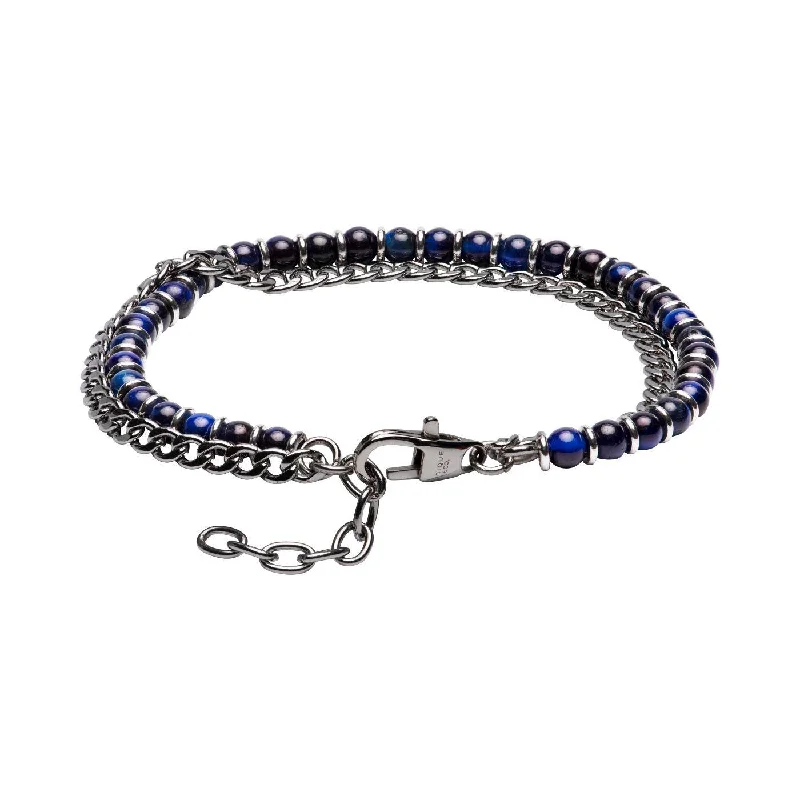 Ladies Bracelets for Sports Lovers-Unique & Co Stainless Steel Bracelet - Blue Tiger's Eye