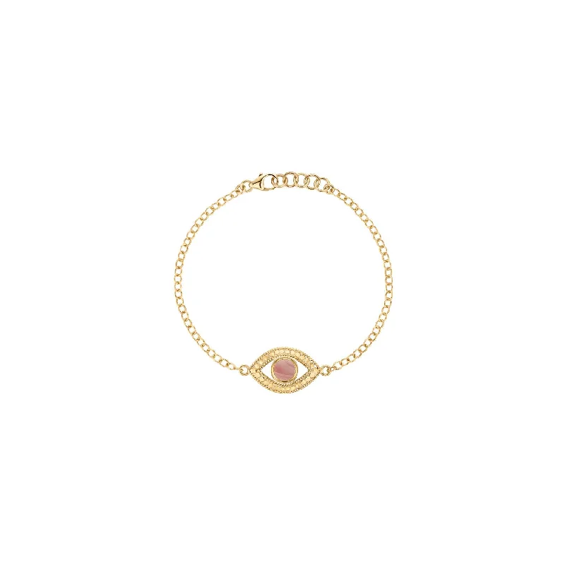 Ladies Bracelets for Siblings-Anna Beck Gold Evil Eye Pink Opal Bracelet