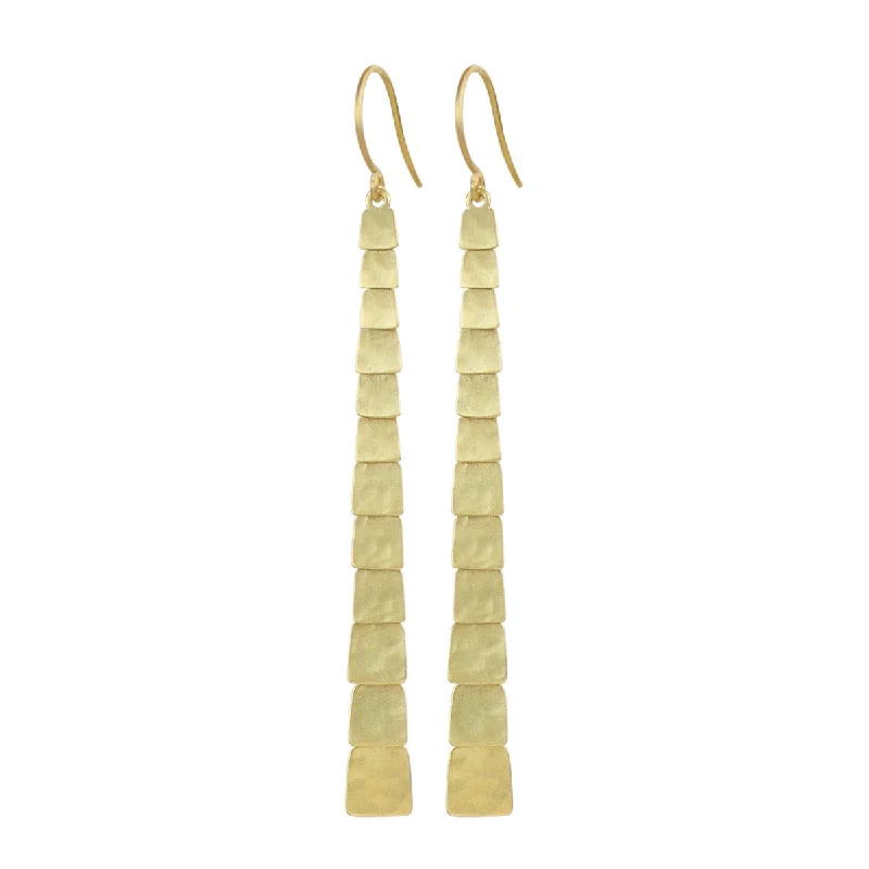 Travel Earrings -18K Gold Long Single Sequin Square Earrings